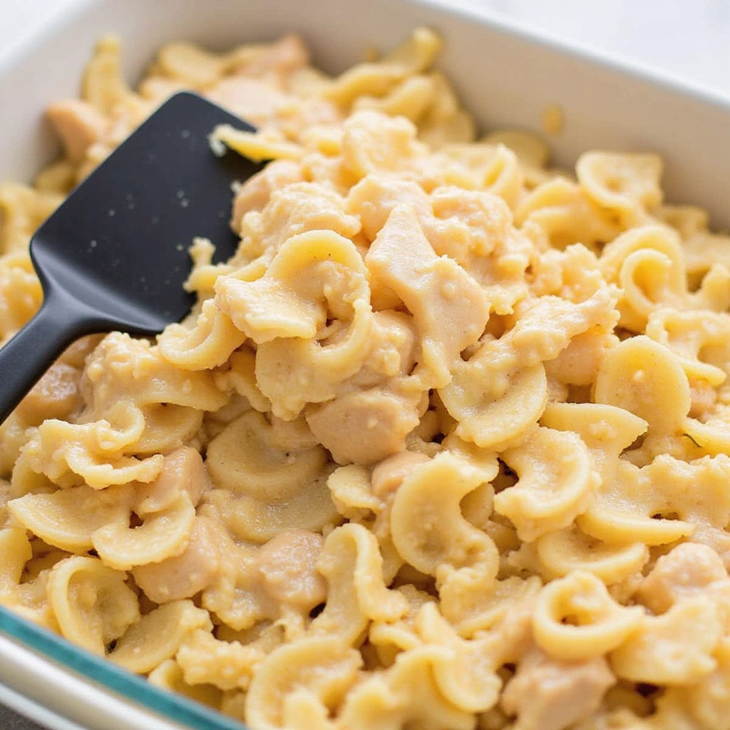 Campbells Cream of Mushroom Soup Recipes Chicken Noodle Casserole Easy Step 6 Transfer to Casserole Dish