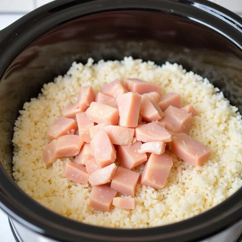 Chicken and Rice Casserole Recipes Crockpot Slow Cooked Step 3 Add Chicken