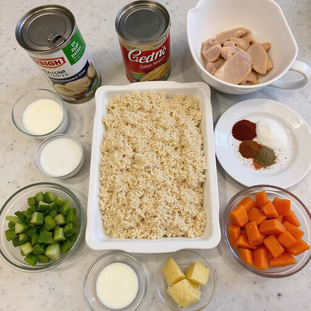 Chicken and Rice Casserole Recipes Ritz Cracker Topping Step 1 Prepare Ingredients