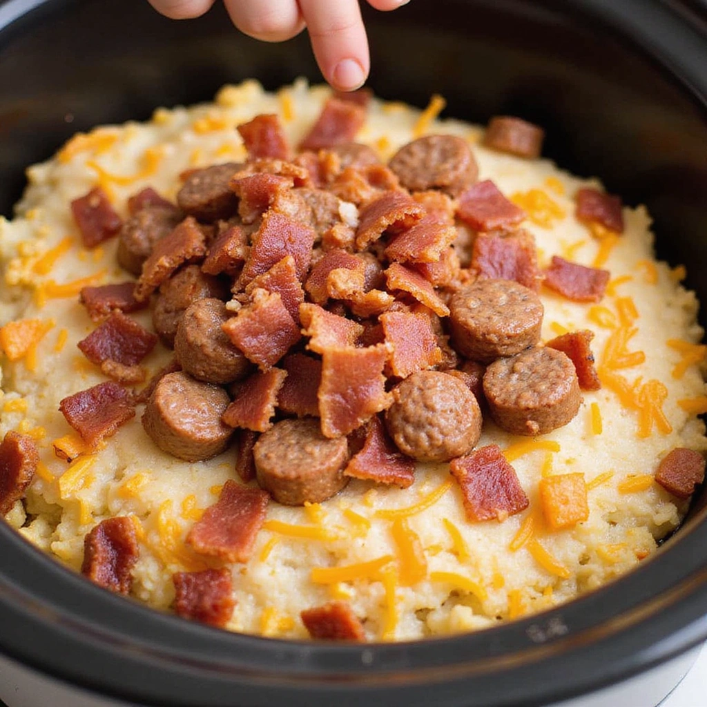 Crockpot Breakfast Casserole Overnight Easy Recipes 3 Crockpot Breakfast Casserole Overnight Easy Recipes Step 3 Add Meats