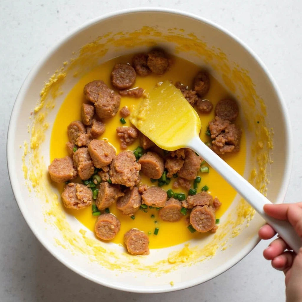 Egg and Sausage Casserole Recipes High Protein Breakfast Step 4 Combine Ingredients