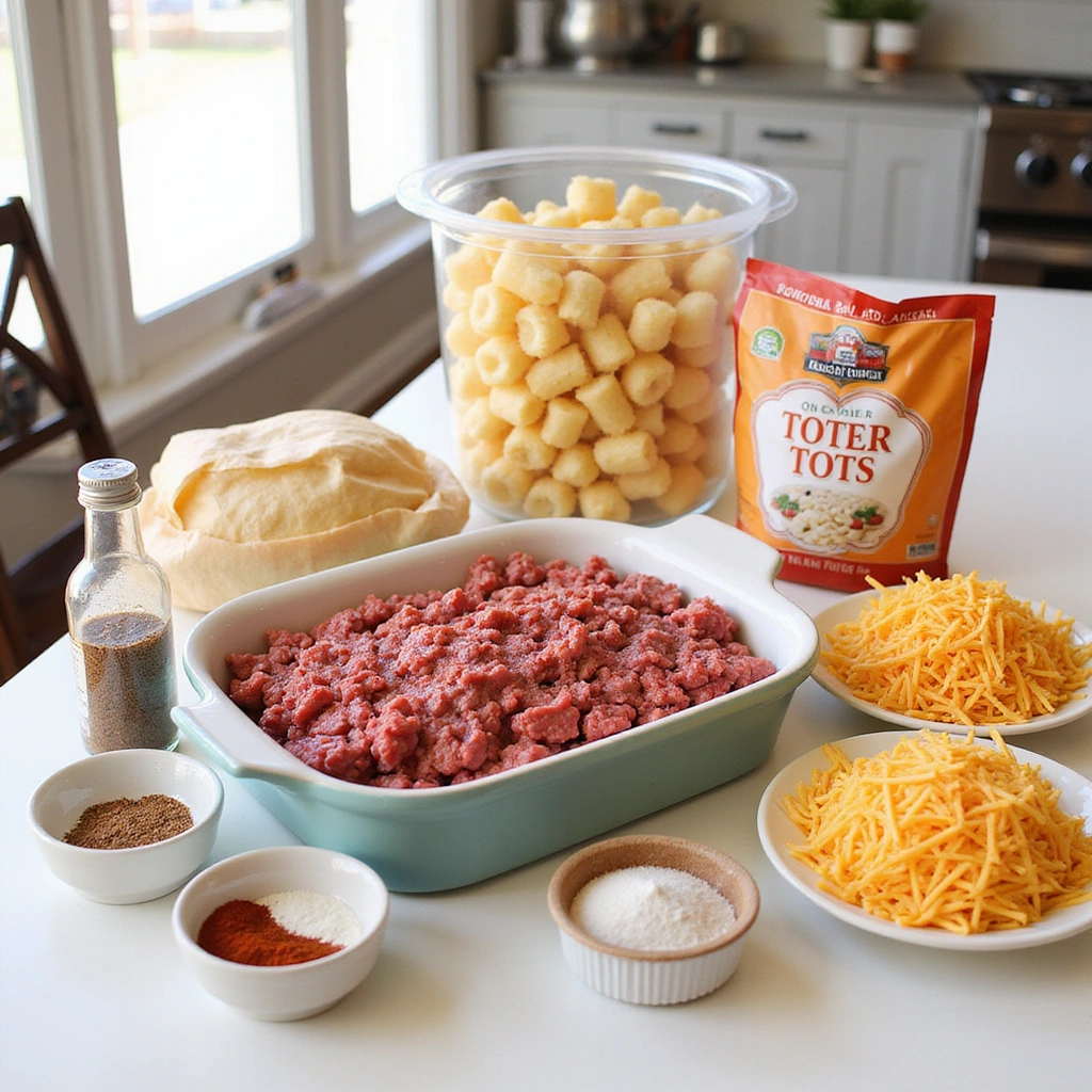 Hamburger Tater Tot Casserole Recipes Kid Friendly Dinner Step 1 Prepare Ingredients