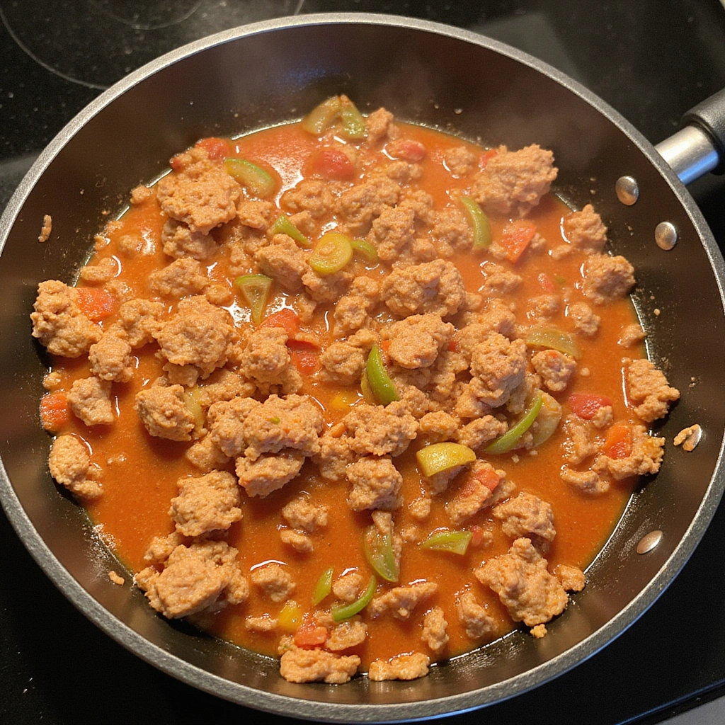 Optavia Lean and Green Recipes 51 Easy Pizza Casserole Step 5 Mix in Sauce and Seasoning