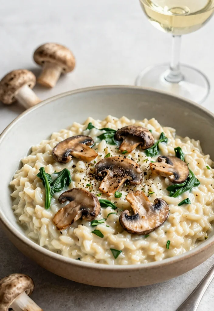 10 Healthy Dinner Recipes for One Quick and Easy Plant Based Meals 6. Mushroom and Spinach Risotto 0