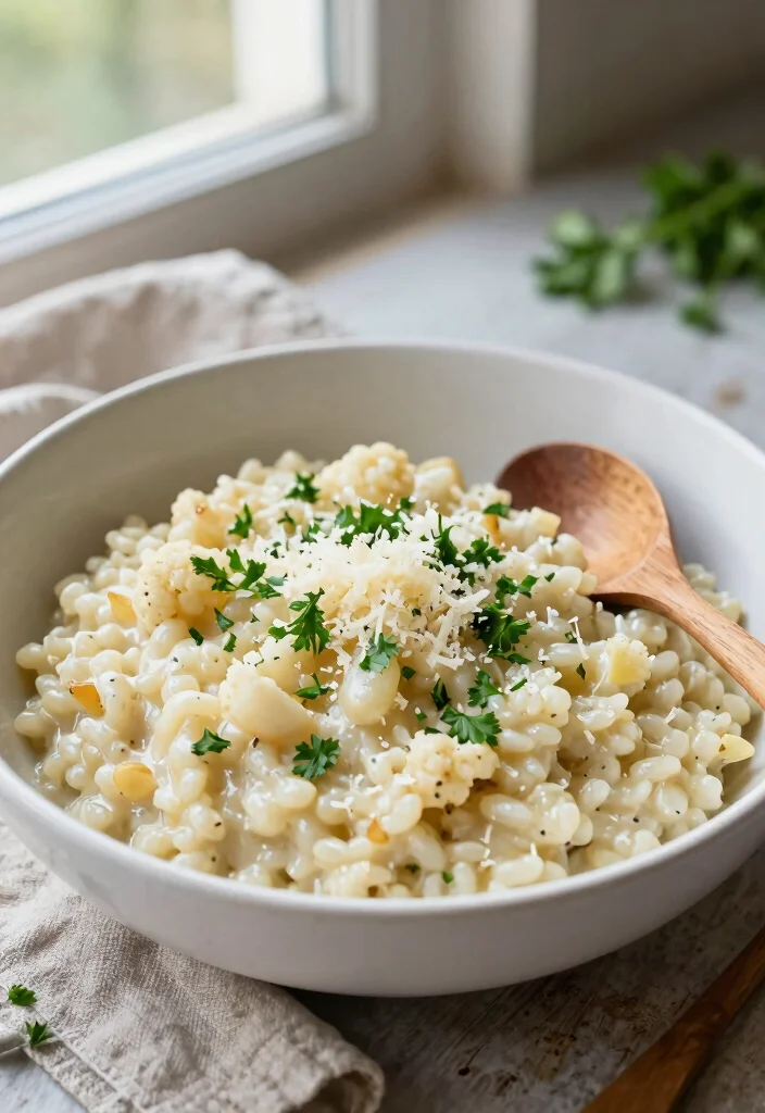 10 Keto Riced Cauliflower Recipes for Simple Swaps 12 10 Keto Riced Cauliflower Recipes for Simple Swaps 2. Creamy Garlic Cauliflower Risotto 0