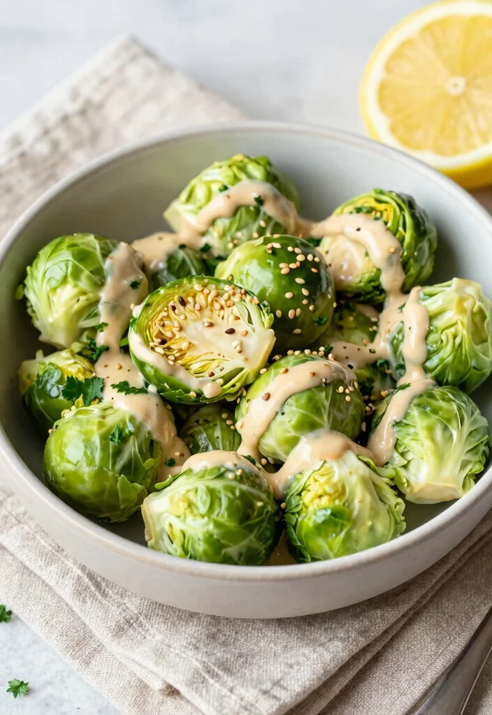 12 Healthy Brussels Sprout Recipes for Crispy Savory Meals 111 12 Healthy Brussels Sprout Recipes for Crispy Savory Meals 11. Brussels Sprouts with Tahini Dressing 0